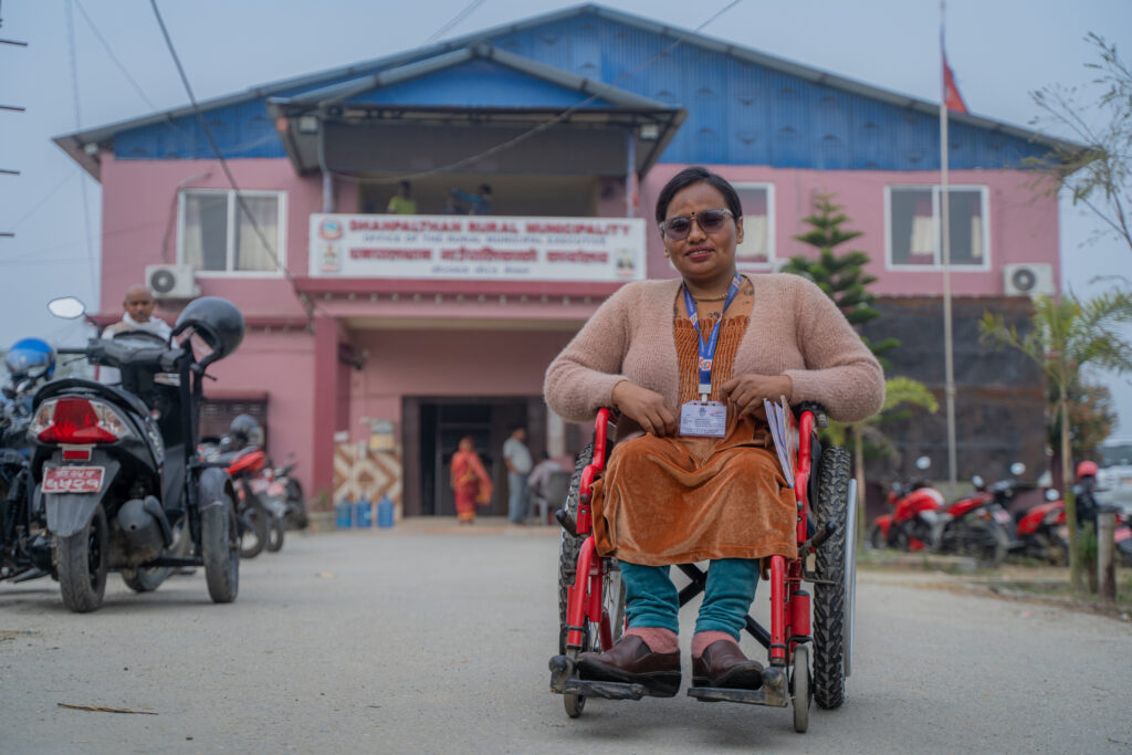 happy women getting wheelchair facility