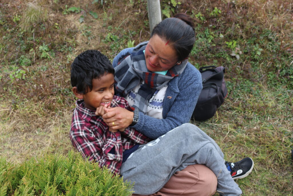 Mother with son smiling